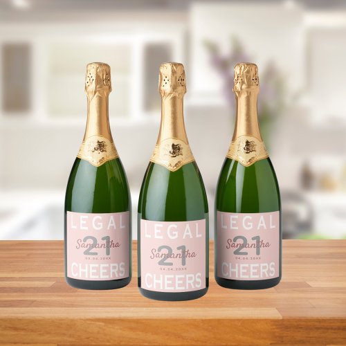 21st birthday party rose gold blush pink legal fun sparkling wine label