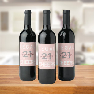 21st birthday party rose gold blush pink legal wine label