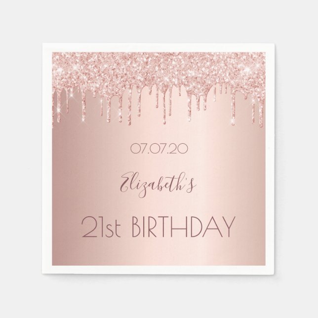 21st birthday party rose gold drips napkins (Front)