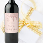 21st birthday party rose gold drips wine label<br><div class="desc">A wine label for a girly and glamorous 21st birthday party.  A rose gold background with rose gold drips,  paint drip look. The text: The name is written in dark rose gold with a large modern hand lettered style script. Template for name,  age 21 and a date.</div>