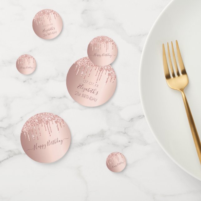 21st birthday party rose gold glitter drips pink confetti (Group)