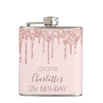 21st birthday party rose gold glitter drips pink flask 21st birthday party rose gold glitter drips pink flask