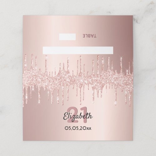 21st birthday party rose gold glitter pink sparkle place card