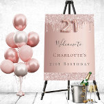 21st birthday party rose gold glitter welcome foam board<br><div class="desc">A welcome board for a girly and glamorous 21st birthday party.  A rose gold faux metallic looking background decorated with faux glitter drips,  paint dripping look.   Personalize and add a name.  Number 21 is written with a balloon style font.  
Back: no design</div>