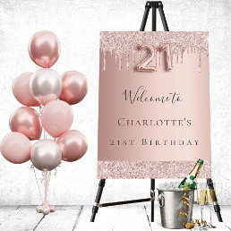 21st birthday party rose gold glitter welcome foam board