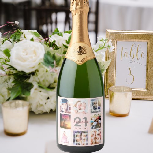 21st birthday party rose gold legal photo collage sparkling wine label