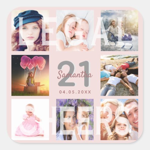 21st birthday party rose gold legal photo square sticker