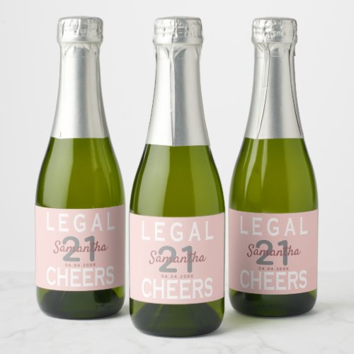 21st birthday party rose gold pink legal sparkling wine label