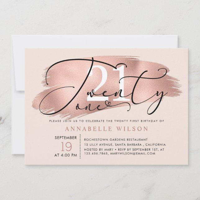 21st Birthday Party Rose Gold & Pink Photo Invitation (Front)