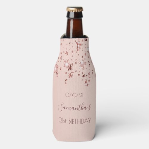 21st birthday party rose gold stars bottle cooler