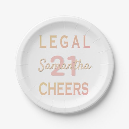21st birthday party rose gold white legal cheers paper plates