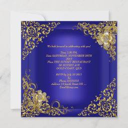 21st Birthday Party Royal Blue Gold Flower Invitation 