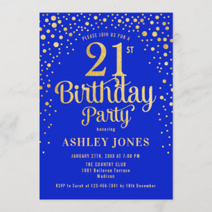 21st Birthday Party - Royal Blue & Gold Invitation