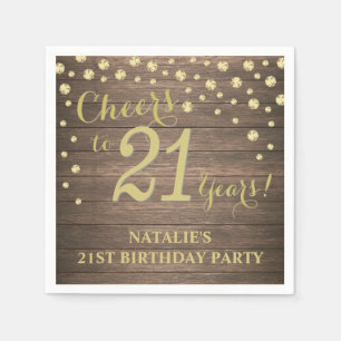 21st Birthday Party Rustic Wood and Gold Diamond Napkins