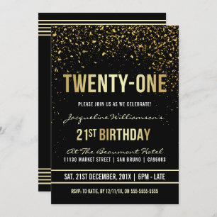 21st Birthday Party Shimmering Gold Confetti Invitation