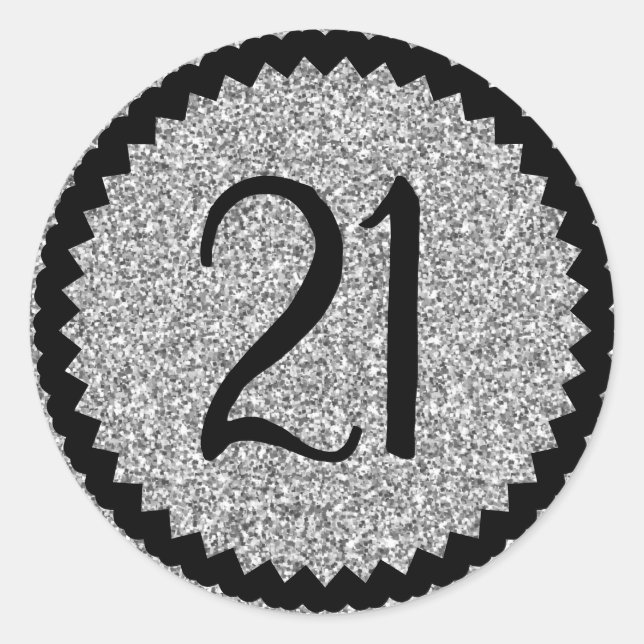 21st Birthday Party Silver Glitter Classic Classic Round Sticker (Front)