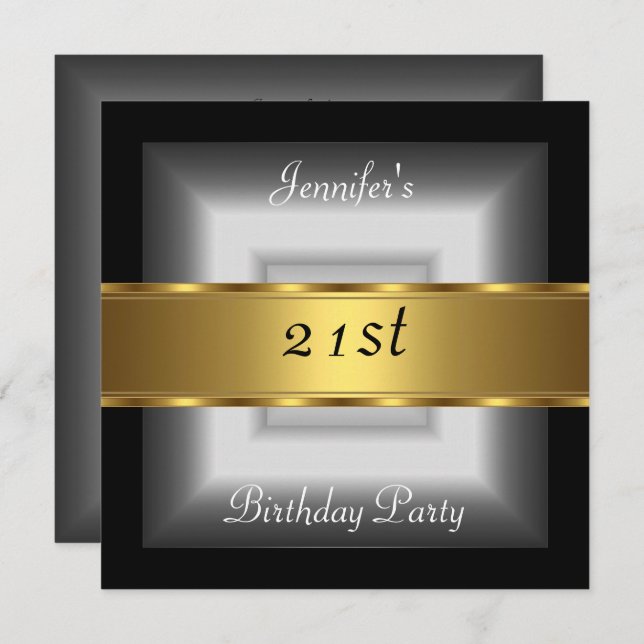 21st birthday Party silver Gold Invitation (Front/Back)