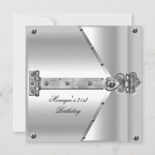 21st Birthday Party Silver Metal Locks Hinges Invitation