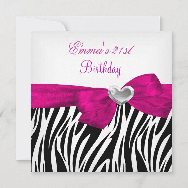 21st Birthday Party Silver Pink Black Leopard 5 Invitation (Front)