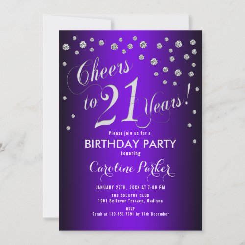 21st Birthday Party _ Silver Purple Invitation