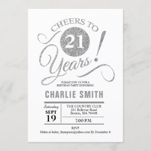 21st Birthday Party - Silver White Invitation