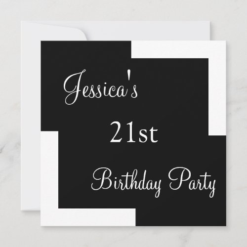 21st Birthday Party Simple Black &amp; White Personalized Invite