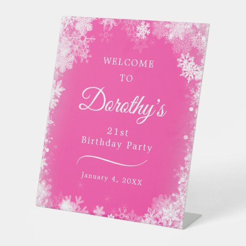 21st Birthday Party Snowflake Pink Welcome Pedestal Sign