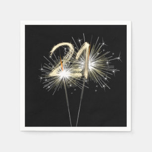 21st Birthday Party Sparklers on Black Napkins