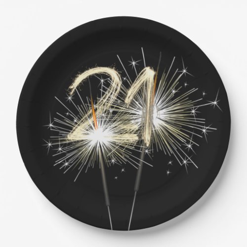 21st Birthday Party Sparklers on Black Paper Plates