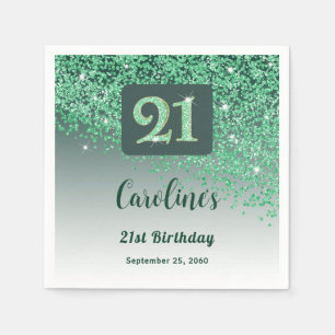 21st Birthday Party Sparkling Green Glitter Napkins