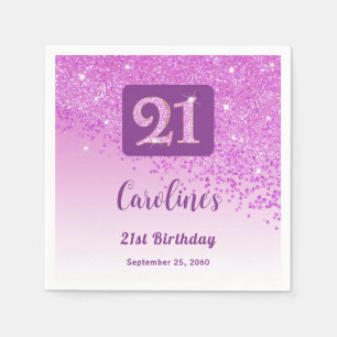 21st Birthday Party Sparkling Pink Glitter Napkins