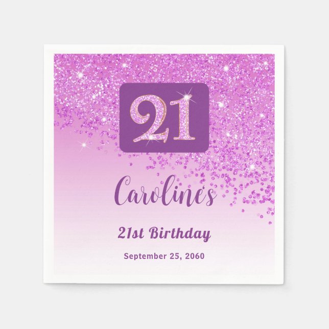 21st Birthday Party Sparkling Pink Glitter Napkins (Front)