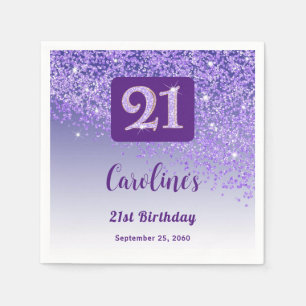 21st Birthday Party Sparkling Purple Glitter Napkins