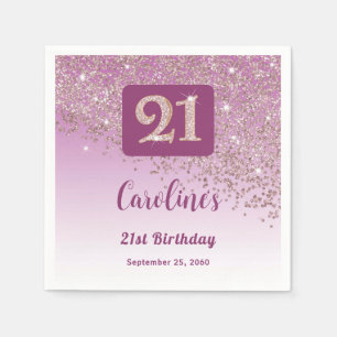 21st Birthday Party Sparkling Rose Gold Glitter Napkins