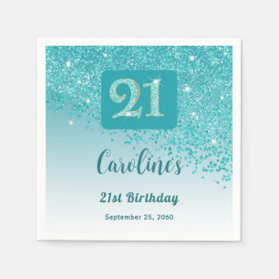 21st Birthday Party Sparkling Teal Blue Glitter Napkins