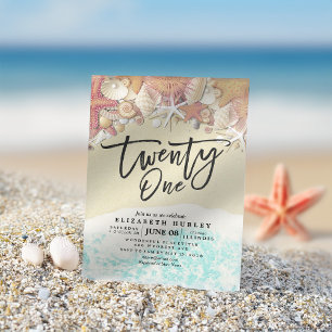 21st Birthday Party Summer Beach Starfish Seashell Invitation