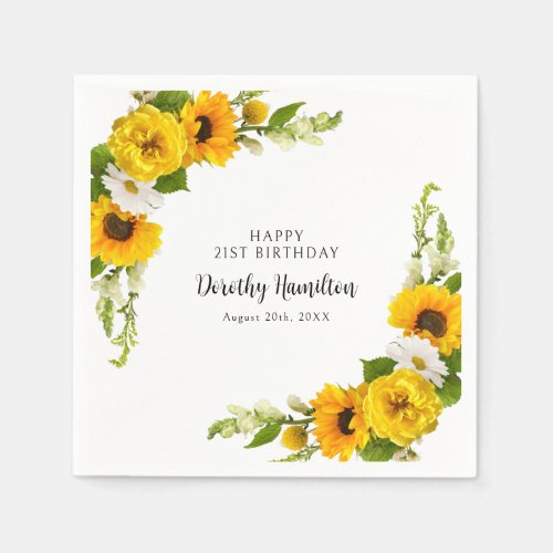 21ST Birthday Party Sunflower Daisy Custom Napkins