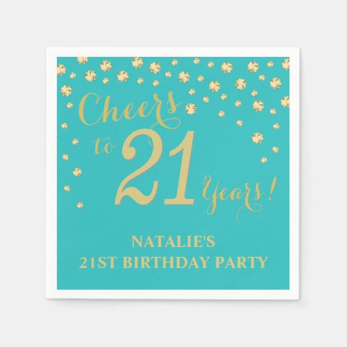 21st Birthday Party Teal and Gold Diamond Napkins