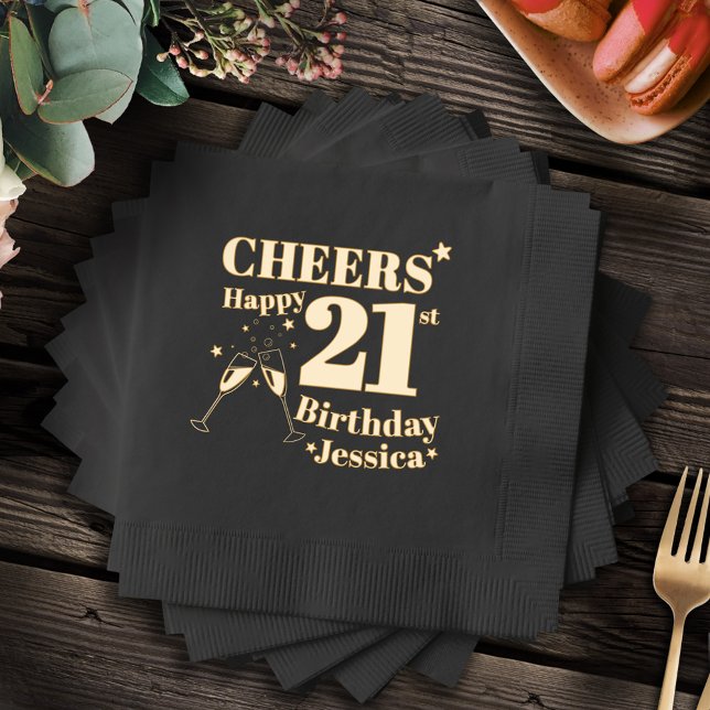 21st Birthday party Twenty one cheers glasses Foil Napkins (Creator Uploaded)