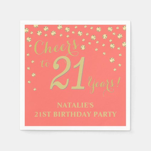 21st Birthday Party White and Coral Diamond Napkins