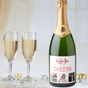 21st birthday party white blush cheers photo sparkling wine label