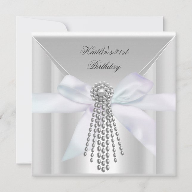 21st Birthday Party White Pearl Jewel Invitation (Front)