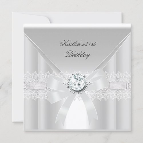 21st Birthday Party White Pearl Jewel Personalized Invitations