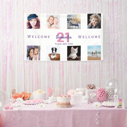 21st birthday party white photo welcome banner