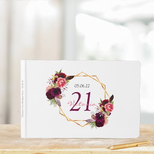 21st birthday party white pink floral geometric guest book