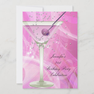 21st Birthday Party White Pink Martini Invitation