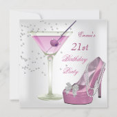 21st Birthday Party White Pink Martini Shoes Invitation (Front)