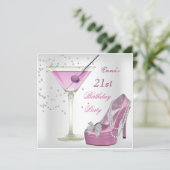 21st Birthday Party White Pink Martini Shoes Invitation (Standing Front)