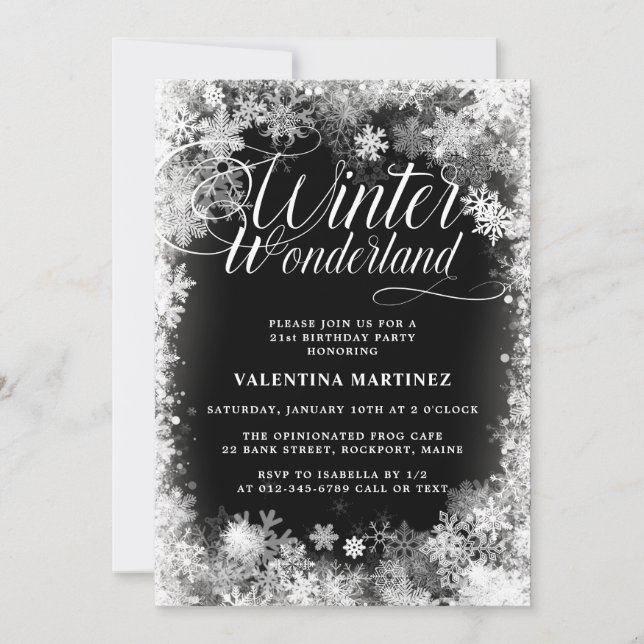 21st Birthday Party Winter Wonderland Snowflake Invitation (Front)