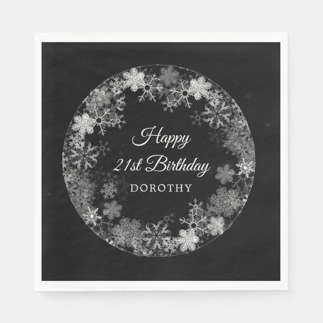 21st Birthday Party Winter Wonderland  Snowflake  Napkins (Front)